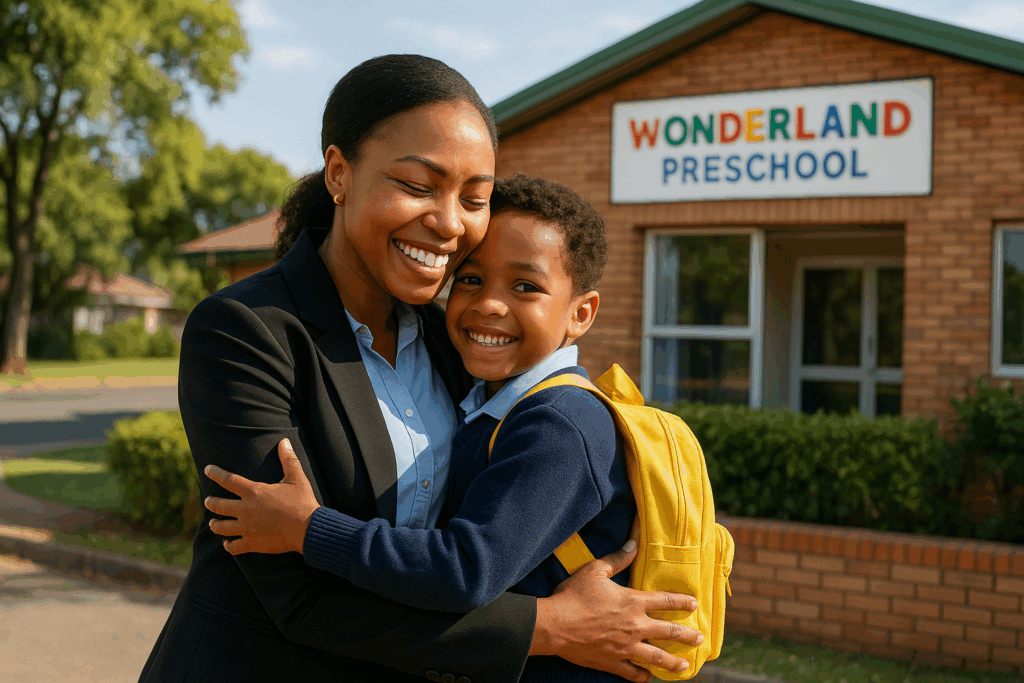 Aftercare in Pretoria: Balancing Work and Parenting with Confidence 1 Aftercare in Pretoria chearful mother hugging her child